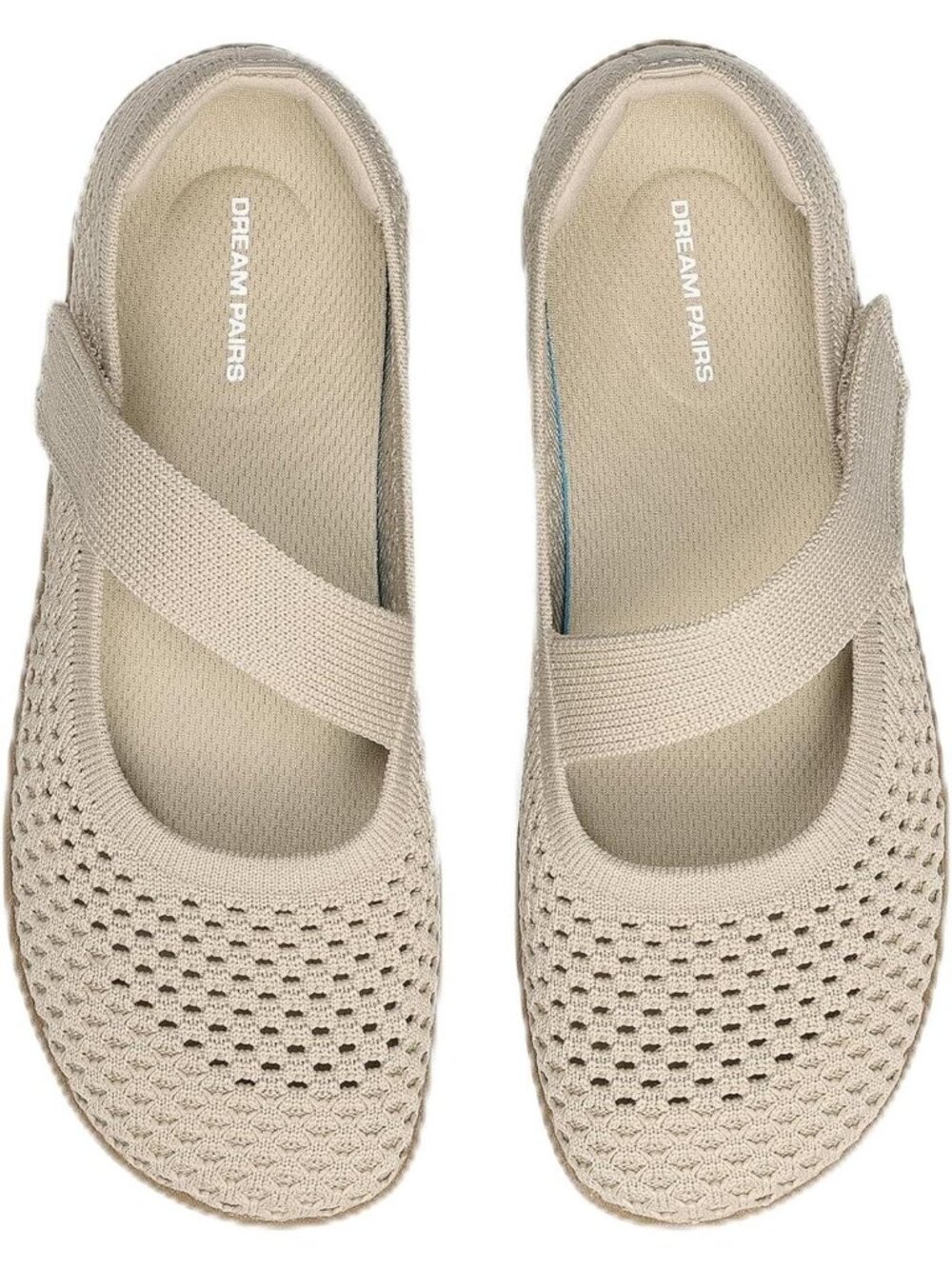 Dream Pairs Women's Nude Mesh Mary Jane Wide Toe Ballet Flats Black Knit Shoes